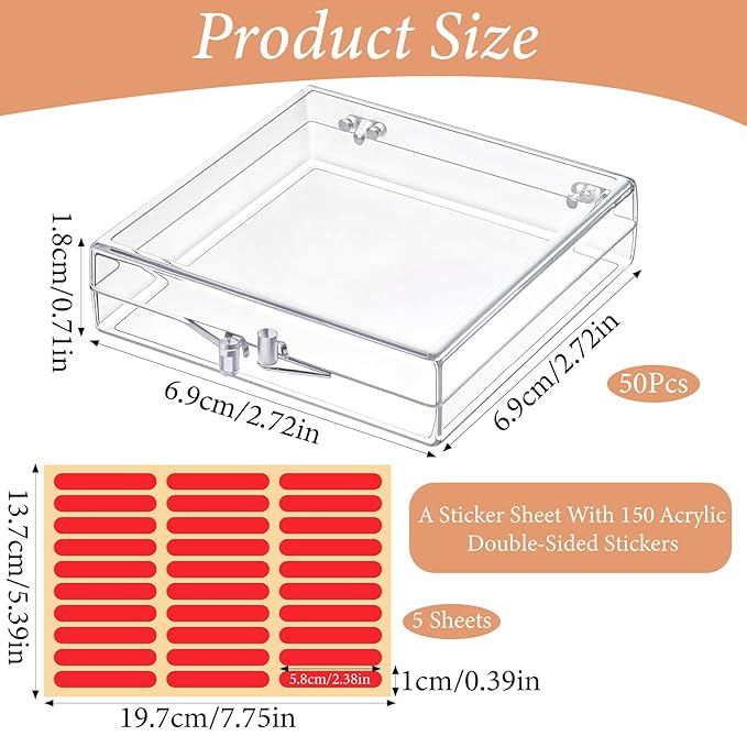 50PCS Press On Nail Storage Boxes Clear Plastic Fake Nail Tips Display Case with 150Pcs Adhesive Double Sided Tape Empty Packaging Boxes Container for Home Beauty Nail Art Business Salon