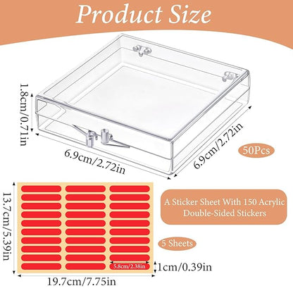 50PCS Press On Nail Storage Boxes Clear Plastic Fake Nail Tips Display Case with 150Pcs Adhesive Double Sided Tape Empty Packaging Boxes Container for Home Beauty Nail Art Business Salon