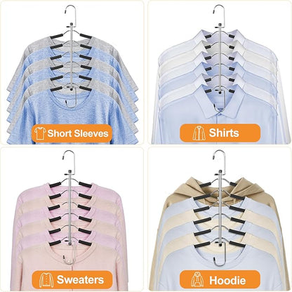 TOPIA HANGER Clothes Hanger Space Saving, 6 Tier Shirt Coat Hangers Space Saving No Bump Shoulder Hangers with No Slip Foam Padded Hangers Closet Organizers and Storage for Men and Women 2 Pack-CT64B
