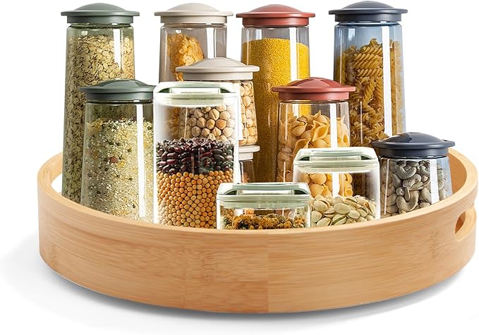 13in Lazy Susan for Table Top Bamboo Turntable Organizer for Cabinet, Pantry & Spice Storage