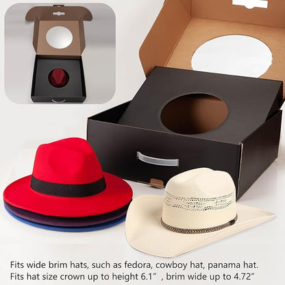 Wide Brim Panama Fedora Cowboy Hat Box for Gifting and Traveling, Closet Organizer Holder with Window Display for Storage, Portable, Black, Large Size 18.1 * 16.5 * 6.3", Gift Idea (Pack of 5)