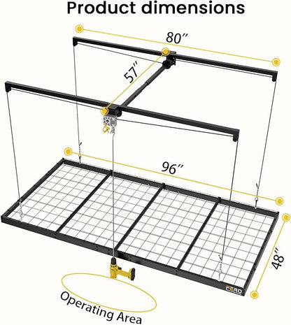 FERO Overhead Garage Storage Rack 4x8, 500 lb Heavy-Duty Capacity, Ceiling Mounted Storage Lift with Safety Lock, Drop Down Overhead Storage System, Garage Ceiling Hoist Organizer