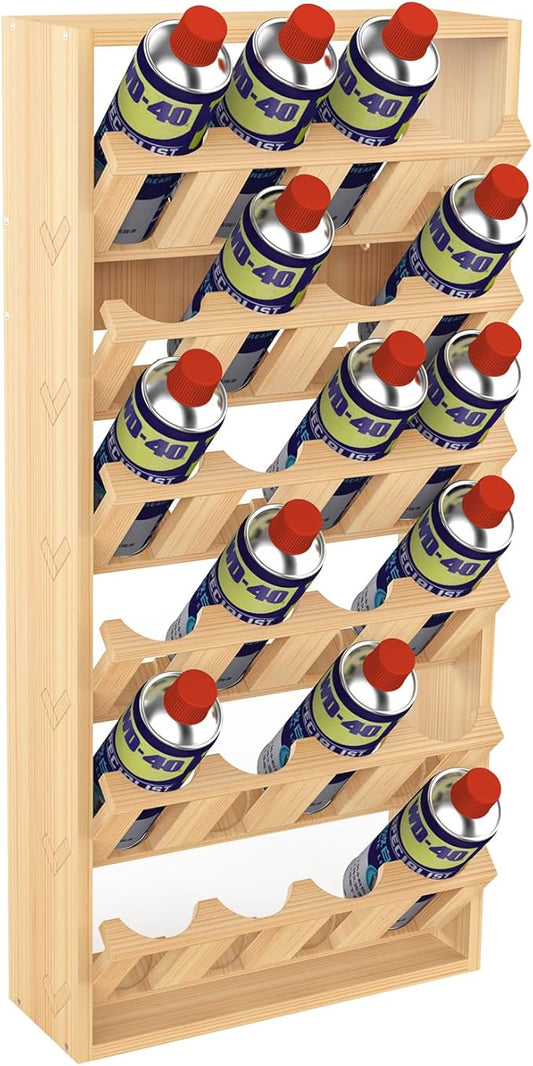 6 Tier 24 Can Spray Paint or Lube Can Wall Mount Storage Holder Rack Lube Holder Organization Storage Rack Wood Shelf Case Organizer, 14.2" L x 5" W x 30" H