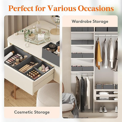 Lifewit Drawer Organizer Clothes for Closet 32 Pack, 3 Sizes Underwear Wardrobe Drawer Dividers, Fabric Foldable Dresser Storage Organizer Bins for Sock/Bra/Lingerie/Undies, Gray