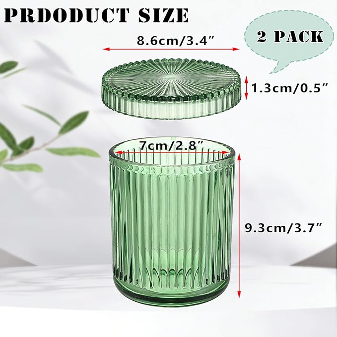 Hipiwe 2 Pcs Qtip Holders Bathroom Dispenser Glass Apothecary Jars with Lids Cotton Swab Holder Bathroom Canisters for Cotton Swabs Balls Round Pad, Vanity Organizer and Storage Decor, Green