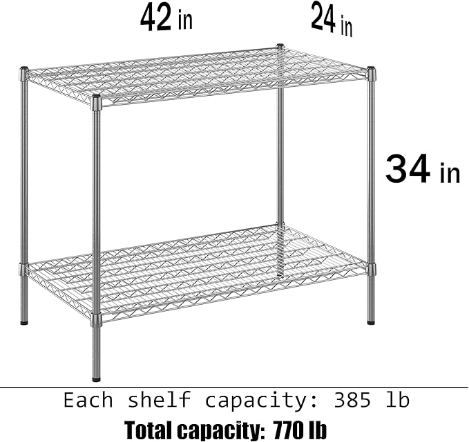 24" Deep x 42" Wide x 34" Height Wire Shelving Kit | 2-Tier | NSF Commercial Storage Rack Unit