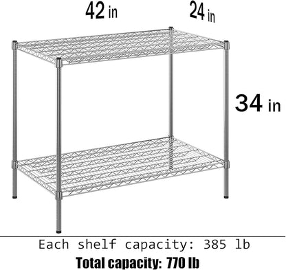 24" Deep x 42" Wide x 34" Height Wire Shelving Kit | 2-Tier | NSF Commercial Storage Rack Unit