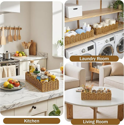 Scalloped Toilet Paper Basket: Water-Resistant Handmade Organizer - Natural Tan for Organic Back of Toilet Tank top & Scandinavian Kitchens 1pack
