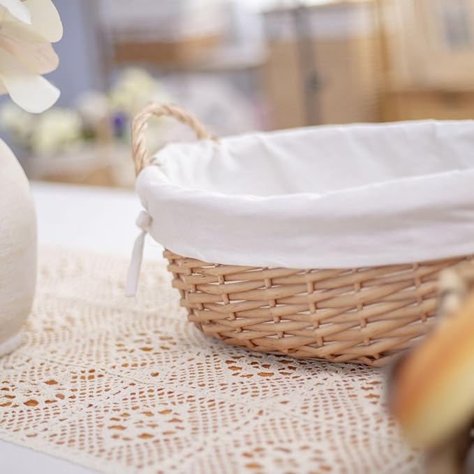 YRMT Wicker Empty Gift Basket to Fill, Wicker Storage Basket with Liner for Organizing Shelves Holiday Present Basket with Handles, Large 15" x 10.6" x 7.3"