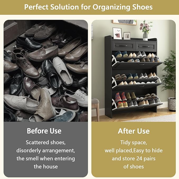 VERYKE Shoe Storage Cabinet for Entryway with 3 Flip Drawers and 2 Top Drawers,Large Shoe Rack Organizer Cabinet for Closet,Hallway