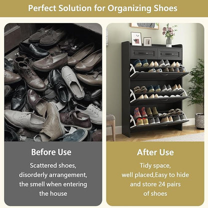 VERYKE Shoe Storage Cabinet for Entryway with 3 Flip Drawers and 2 Top Drawers,Large Shoe Rack Organizer Cabinet for Closet,Hallway