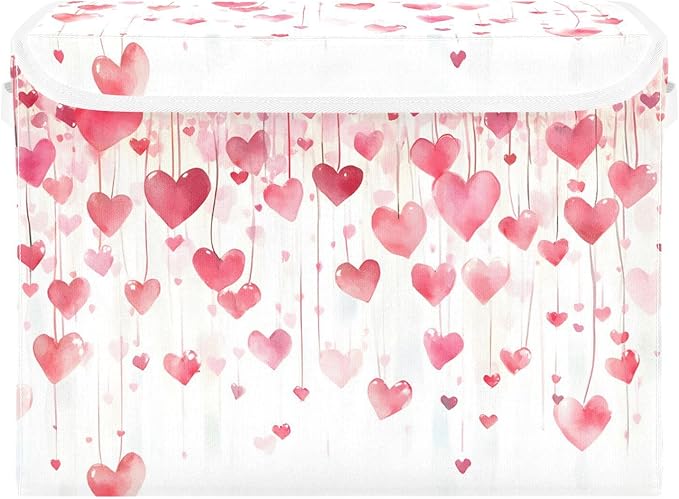 senya Valentines Baskets Collapsible Storage Bins with Lids, Valentines Romantic Love Storage Boxes Clothes Baskets for Organizing