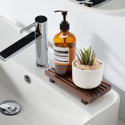 Renawe Small Kitchen Sink Soap Tray for Counter Soap Dish Dispenser Holder Wooden Risers Stand for Bathroom Decor Farmhouse Wood Pedestal Kitchen Accessories Countertop Vanity Counter Decorative Tray
