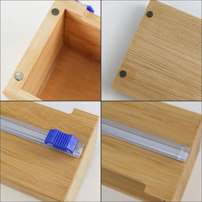 BigKing Wooden Plastic Wrap Dispenser with Cutter - Aluminum Foil Holder, Wax Paper Storage Box for Refrigerator, Kitchen Bamboo Organizer, Compatible with 13" Roll