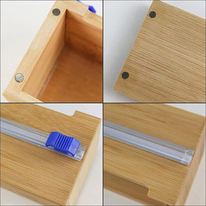 BigKing Wooden Plastic Wrap Dispenser with Cutter - Aluminum Foil Holder, Wax Paper Storage Box for Refrigerator, Kitchen Bamboo Organizer, Compatible with 13" Roll
