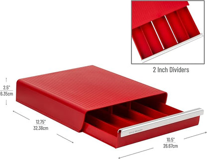 Mind Reader Single Serve Coffee Pod Drawer, 30 Pod Capacity, 5 Row Organizer with 2 Inch Dividers, Countertop Storage Base (Coffee Maker Not Included), Red