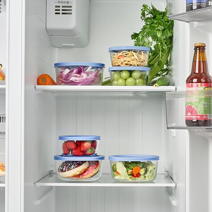 12-Piece Glass Food Storage Containers Set (6 Containers + 6 BPA-Free Lids) | 2-Cup, Leakproof | Microwave, Freezer, Oven & Dishwasher Safe | Ideal for Meal Prep & Pantry Organization, Lavender Blue