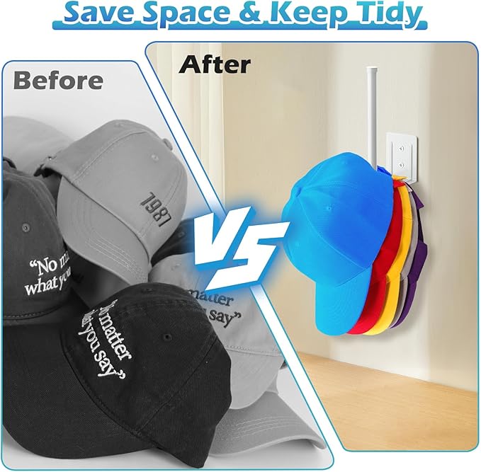 HzTinT 4 Pack Stainless Steel Hat Organizer for Baseball Caps, Baseball Cap Organizer, Strong Adhesive/Wall Drilled Hat Rack for Wall/Hat Hooks, Hat Hanger for Door,Bedroom,Closet(White)
