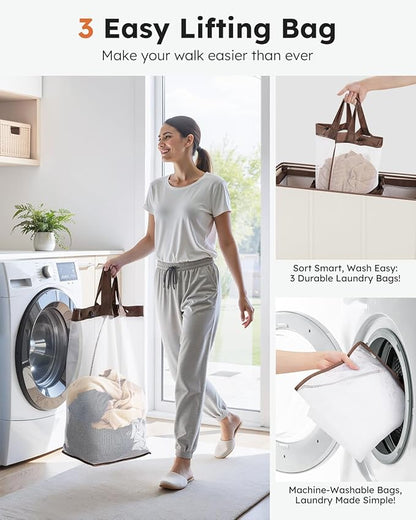 SOLEDI 180L Laundry Hamper 3 Section, Extra Large Laundry Hamper with Lid, Dirty Clothes Hamper with Sturdy Handle, Large Laundry Basket Organizer for Laundry Room, Bedroom, Hampers for Laundry