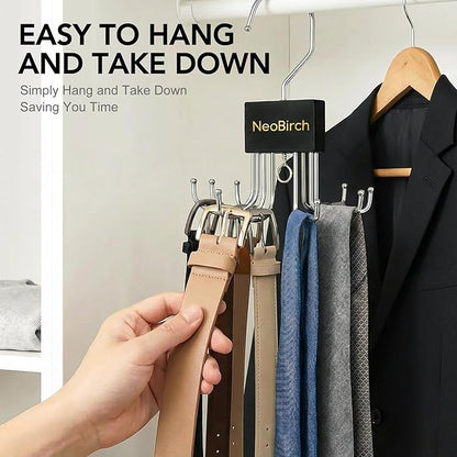 2 Pack Premium Tie and Belt Rack Hanger for Men for Closet Organizers and Storage Space Saving with 360° Rotating Hooks Anti-Slip Clips for Scarves,Hat,Baseball Caps,Tank Tops Bras (U-Shaped Hook)