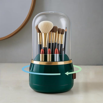 Toothbrush Holder with Lid Cosmetic Tools Organizer 360 Rotating 7-Slot Draining Waterproof Dustproof Make Up Brushes Toothbrush Storage for Dresser Vanity Bathroom Countertop