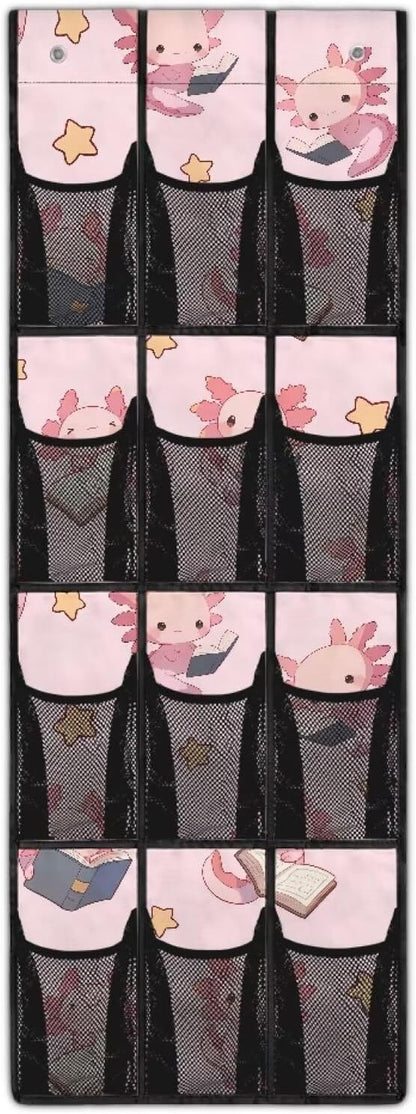 Axolotl Stars Space Saving Hanging Shoe Organizer,Entryway Bedroom Bathroom Storage Bags with 12 Mesh Large Pockets,Stylish Print