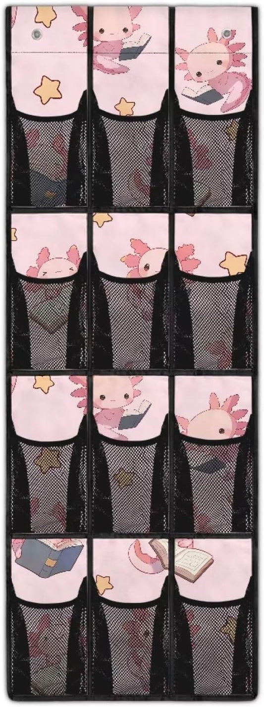 Axolotl Stars Space Saving Hanging Shoe Organizer,Entryway Bedroom Bathroom Storage Bags with 12 Mesh Large Pockets,Stylish Print