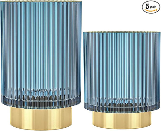 Makeup Brush Holder Organizer, Heavy Crystal Glass Brush Storage Holder, Vintage Cosmetic Make Up Bathroom Brushes Cup Pen Pencil Toothbrush Holder Striped Vase (S+L (blue))