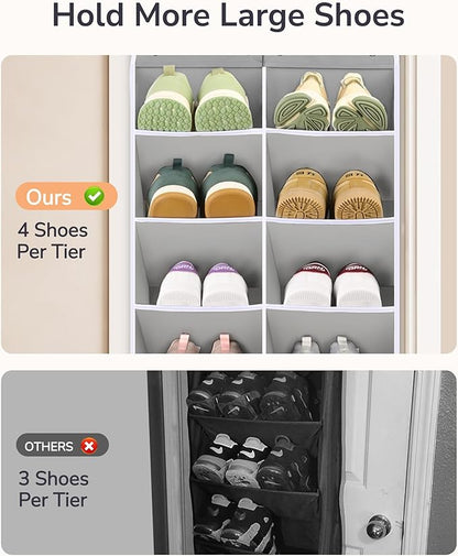 ULG Over The Door Shoe Organizer with 16 Large Pockets, Hanging Shoe Rack for Closet Door, Space Saving Shoe Storage for Boots, Heels & Sneakers,Grey