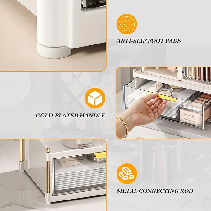 INVSSENE Stackable Makeup Organizer Countertop, Storage Perfume Skincare Cosmetic Lipstick Face Mask Makeup Brush Palettes, Ideal for Vanity Bathroom Counter