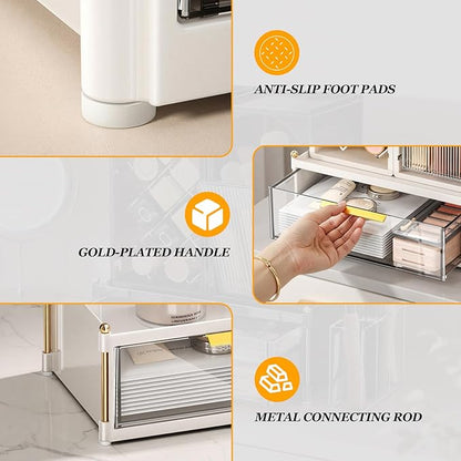 INVSSENE Stackable Makeup Organizer Countertop, Storage Perfume Skincare Cosmetic Lipstick Face Mask Makeup Brush Palettes, Ideal for Vanity Bathroom Counter
