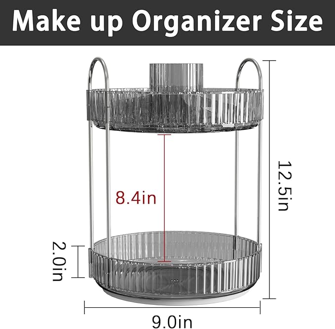 shuang qing Rotating Makeup Organizer for Vanity, High-Capacity Skincare Clear Make Up Storage Perfume Organizers Cosmetic Dresser Organizer Countertop 360 Spinning (Gray, New-2 Tier)
