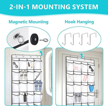 Esoes Cruise Ship Magnetic Door Organizer, 24 Pockets Magnetic Behind the Door Shoe Rack-4 Strong Anti-Scratch Magnets, Over the Door Organizer Cruise Essentials Storage for Cruise Cabin Travel