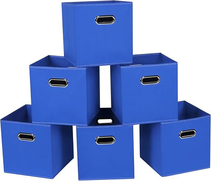 Fabric Cloth Storage Bins,Fabric Cube Bins Organizer with Dual Handles Foldable Cube Storage Baskets for Home Bedroom Storage,Set of 6,(Dark Blue)
