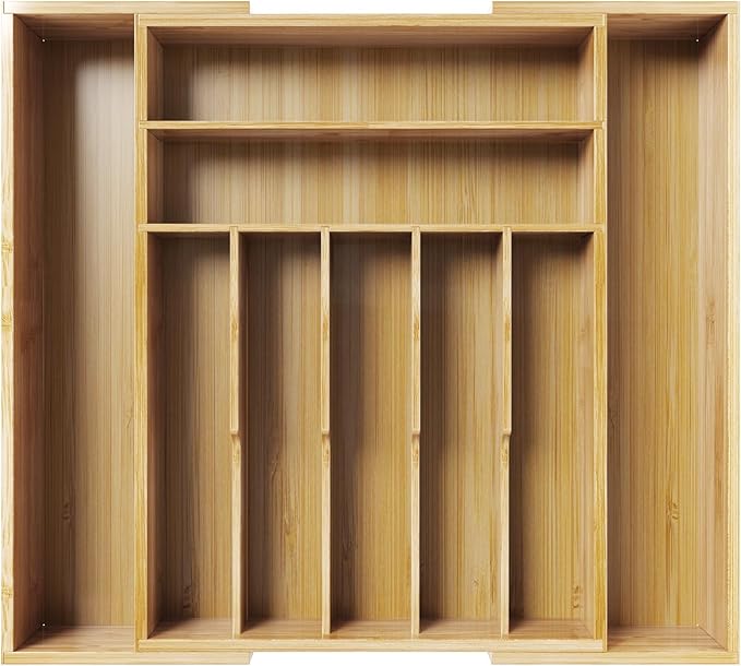 Kitsure Silverware Organizer - Expandable Bamboo Kitchen Drawer Organizer for Cooking Utensils and Cutlery, Sturdy & Thickened Kitchen Organizers and Storage Solution, XX-Large, Natural