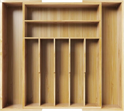 Kitsure Silverware Organizer - Expandable Bamboo Kitchen Drawer Organizer for Cooking Utensils and Cutlery, Sturdy & Thickened Kitchen Organizers and Storage Solution, XX-Large, Natural