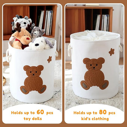 Large Laundry Basket Tall Baskets Storage for Dirty Clothes, Toys Storage Bins Baby Hamper 58L Clothes Hamper Blanket Basket Baby Toys Organizer for Nursery Bedroom Living Room Decor, Bear