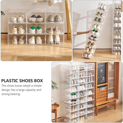 TIDTALEO Shoe Storage Boxes with Front Drawer Plastic Shoe Organizer Containers Dustproof and Moisture Resistant 6pcs for Closet and Home