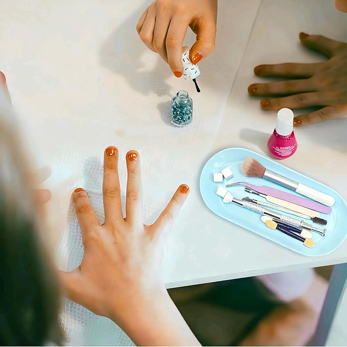 Nail Tray Blue Manicure Tray for Nails Tool Decor Display Jewelry Rhinestone Cosmetics Oval Dish Manicure Organizers and Storage Small Storage Plate