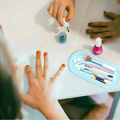 Nail Tray Blue Manicure Tray for Nails Tool Decor Display Jewelry Rhinestone Cosmetics Oval Dish Manicure Organizers and Storage Small Storage Plate