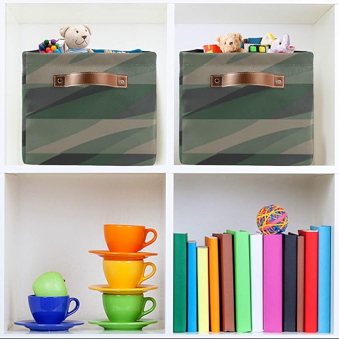 Large Storage Basket Jungle Green Camo Usa Flag Foldable Storage Box Organizer Bins with Handles for Bedroom Home Office