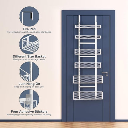 Bunoxea 6-Tier Over The Door Pantry Organizer,Hanging Spice Rack with Adjustable Basket,Over Door Racks,Pantry Organization And Storage, Laundry Room,Bathroom,Large Capacity,D5.3xW15.7xH60.9in