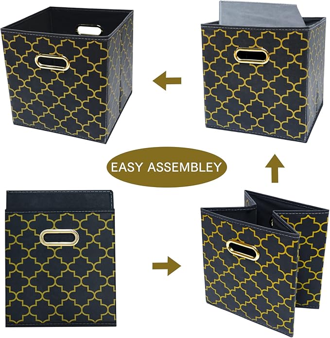 Fabric Cloth Storage Bins,Fabric Cube Organizer with Dual Handles Foldable Cube Storage Baskets for Home Bedroom Storage,Set of 3,(Grey Gold)