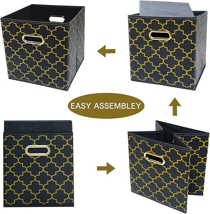 Fabric Cloth Storage Bins,Fabric Cube Organizer with Dual Handles Foldable Cube Storage Baskets for Home Bedroom Storage,Set of 3,(Grey Gold)