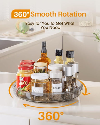 LAMU 2 Pack 10.6in Lazy Susan Organizer Turntable for Cabinet, Lazy Susan for Refrigerator Rotating Organizer for Fridge, Kitchen, Pantry, Countertop, Bathroom, Medicine Cabinet Organizer, Gray