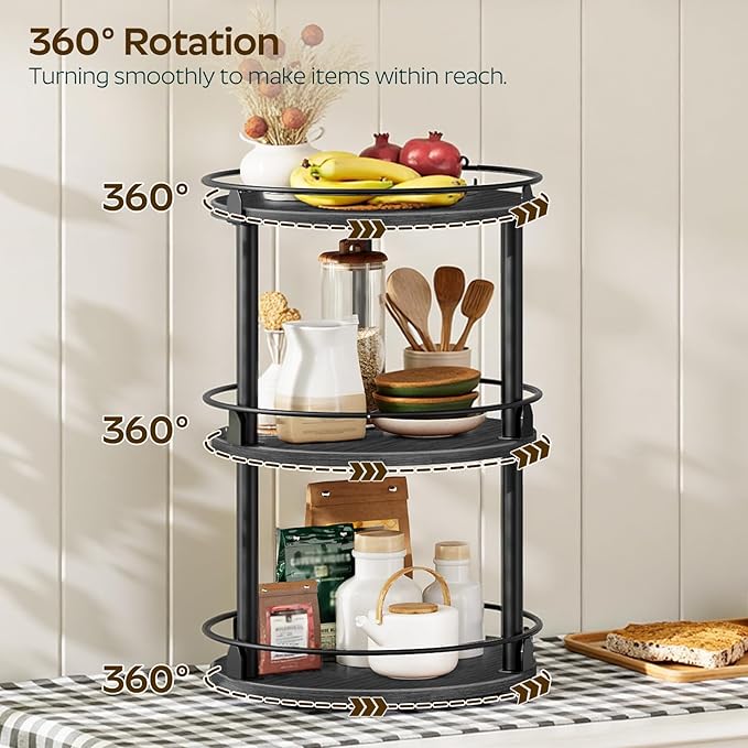 YATINEY Spice Rack, Set of 2 Lazy Susan Organizer, 3 Tier Turntable Organizer For Cabinet, Compact and Versatile, for Kitchen Countertop, Black SR23L2BB