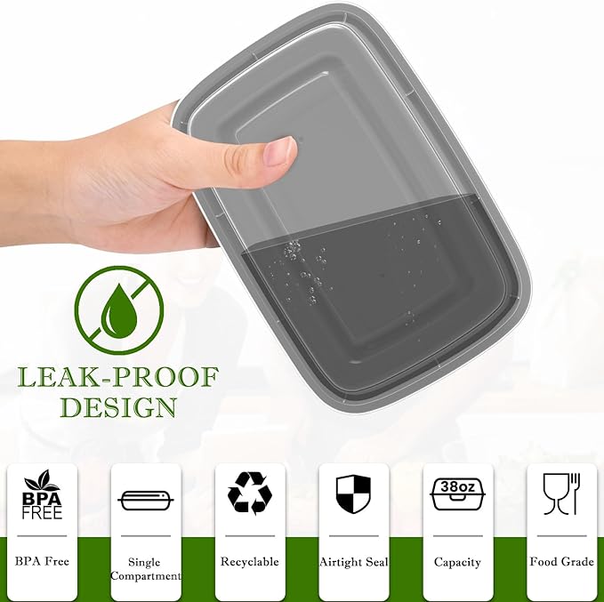 RANLITTLE Meal Prep Containers Reusable 38oz - Food Prep Containers with Lids 50 Pack, Disposable To Go Food Containers, Leakproof, Stackable, Takeout, BPA-Free, Microwave/Freezer Safe