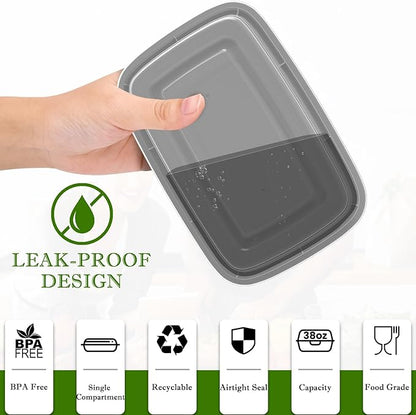 RANLITTLE Meal Prep Containers Reusable 38oz - Food Prep Containers with Lids 50 Pack, Disposable To Go Food Containers, Leakproof, Stackable, Takeout, BPA-Free, Microwave/Freezer Safe