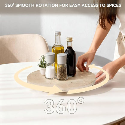 Faux Travertine Lazy Susan, 11.5" Rotating Round Serving Tray for Kitchen Countertop, Dining Table or Vanity Organizer