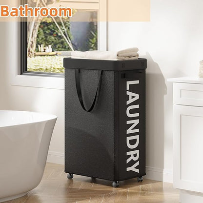 Optish Laundry Basket with Wheels, 90L Rolling Laundry Hamper with Wheels, Large Clothes Hamper on Wheel with Removable Mesh Bag for Bedroom, Dorm Room Essentials, Black